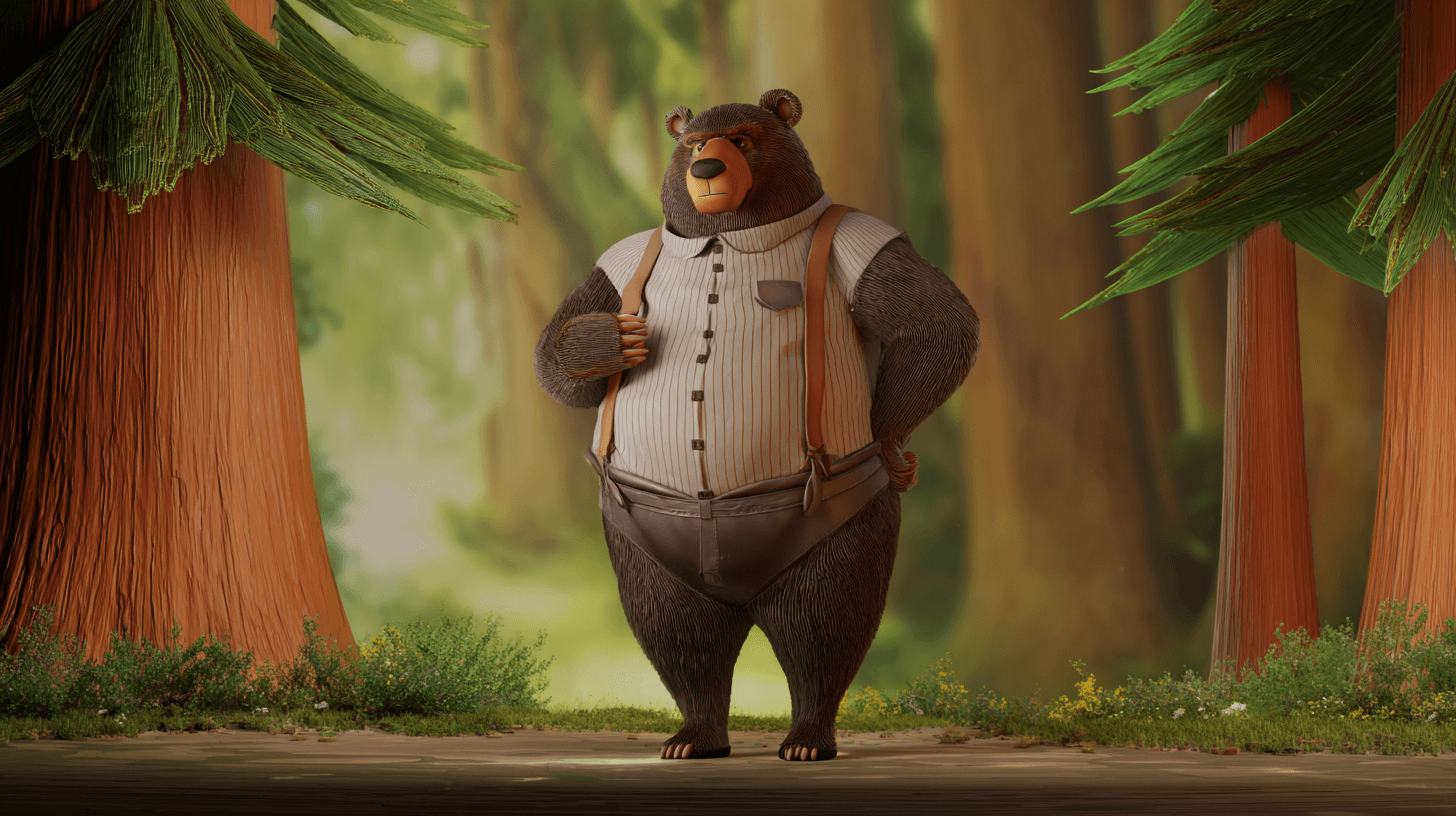 Volumetric example — 3D Rendered Bear in Forest (2/4)