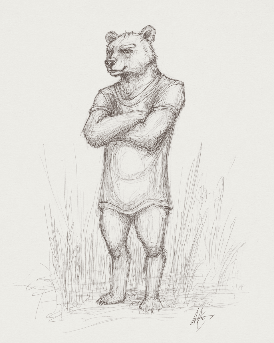 Pencil example — Melancholic Bear in Pencil Sketch (1/4)