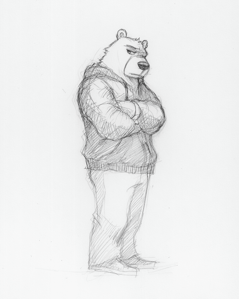 Pencil example — Melancholic Bear in Pencil Sketch (2/4)