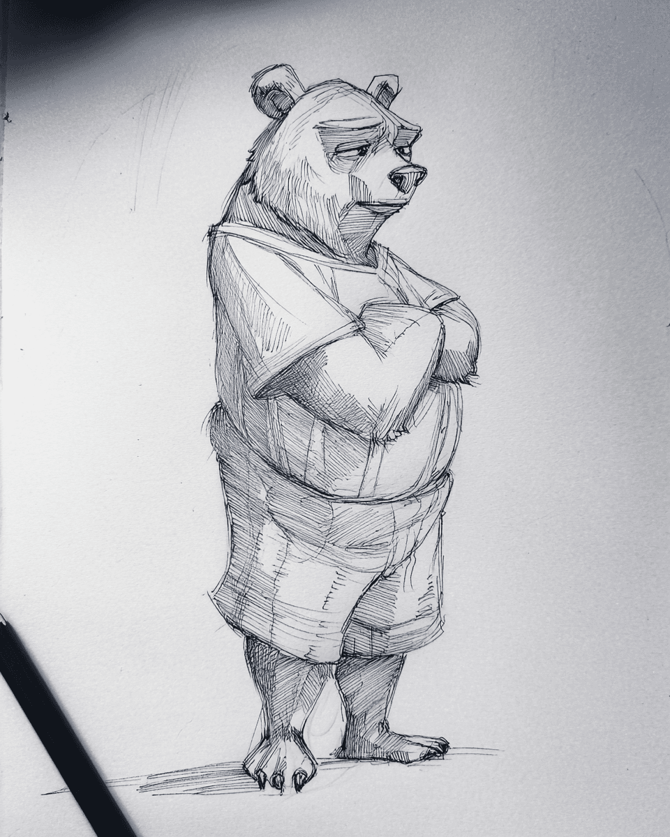 Pencil example — Melancholic Bear in Pencil Sketch (3/4)