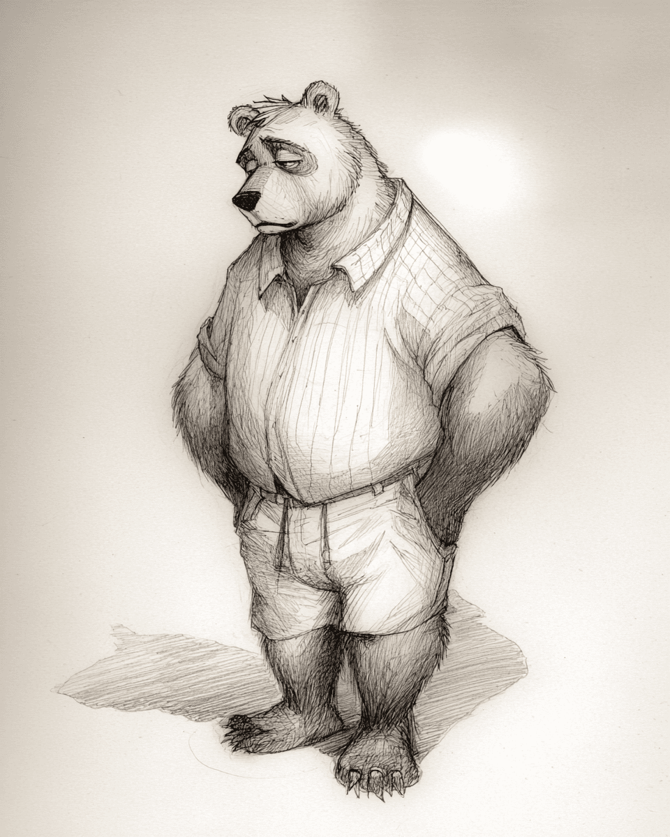 Pencil example — Melancholic Bear in Pencil Sketch (4/4)