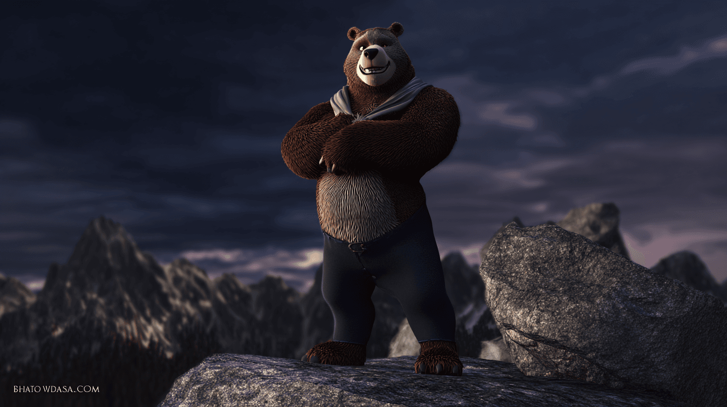 Volumetric example — 3D Rendered Bear in Mountain Terrain (2/3)