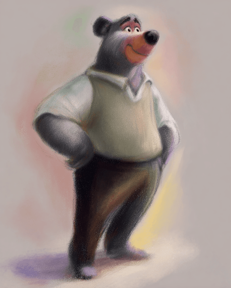 Pastel example — Soft Diffused Bear in Pastel Drawing (1/7)