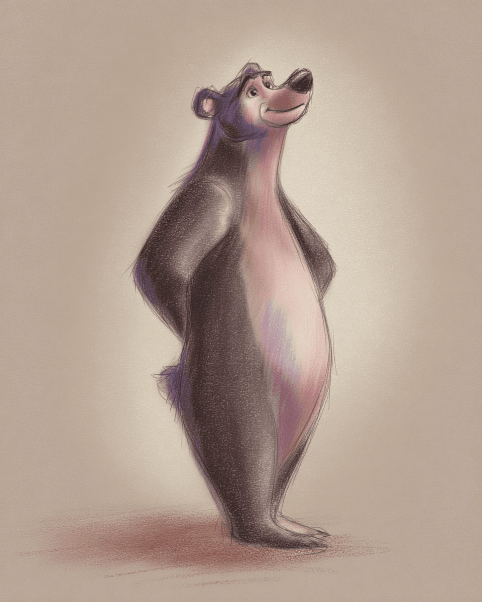 Pastel example — Soft Diffused Bear in Pastel Drawing (2/7)
