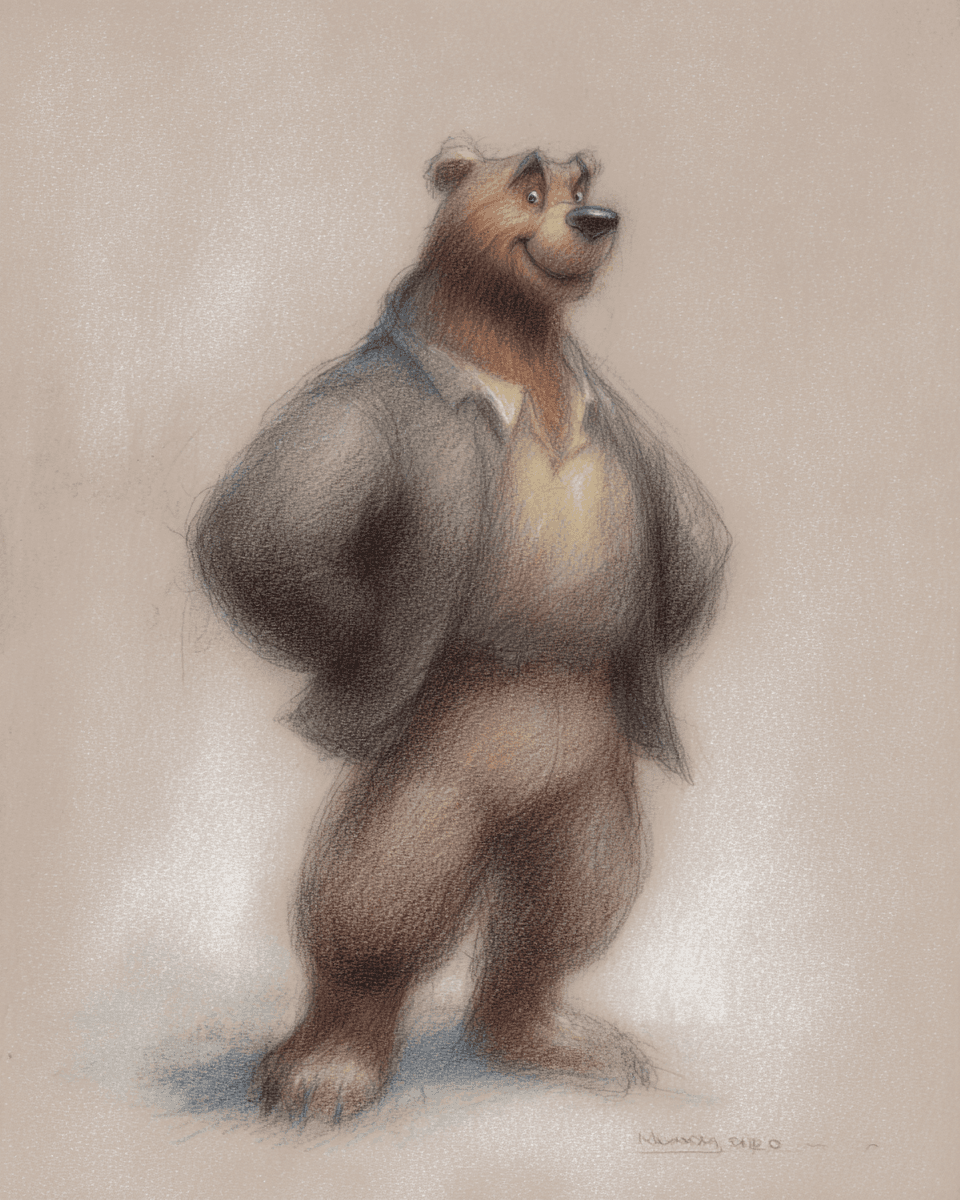 Pastel example — Soft Diffused Bear in Pastel Drawing (4/7)
