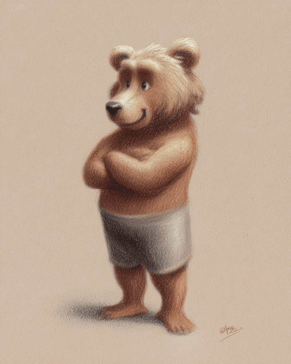Pastel example — Soft Diffused Bear in Pastel Drawing (6/7)