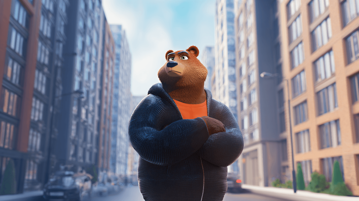 Volumetric example — 3D Rendered Bear in Urban Cityscape (2/4)